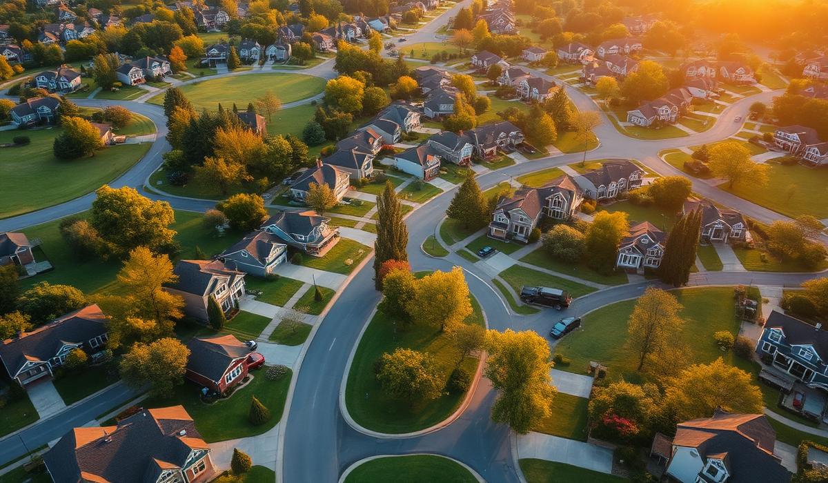 Aerial view of an American suburban neighborhood representing nationwide coverage