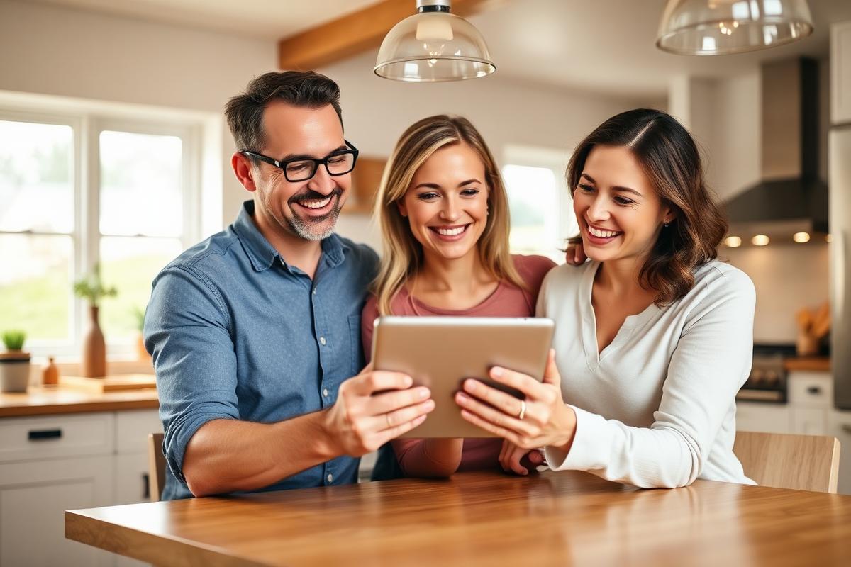 Homeowner couple filling out a project request on a tablet