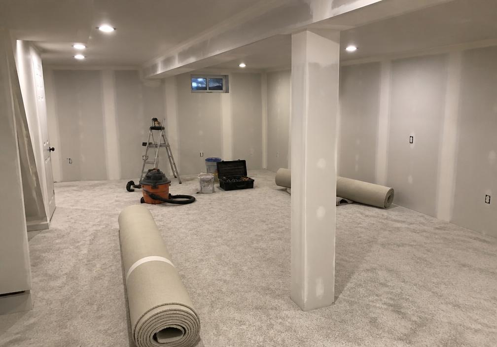 Finished basement living space in an American home